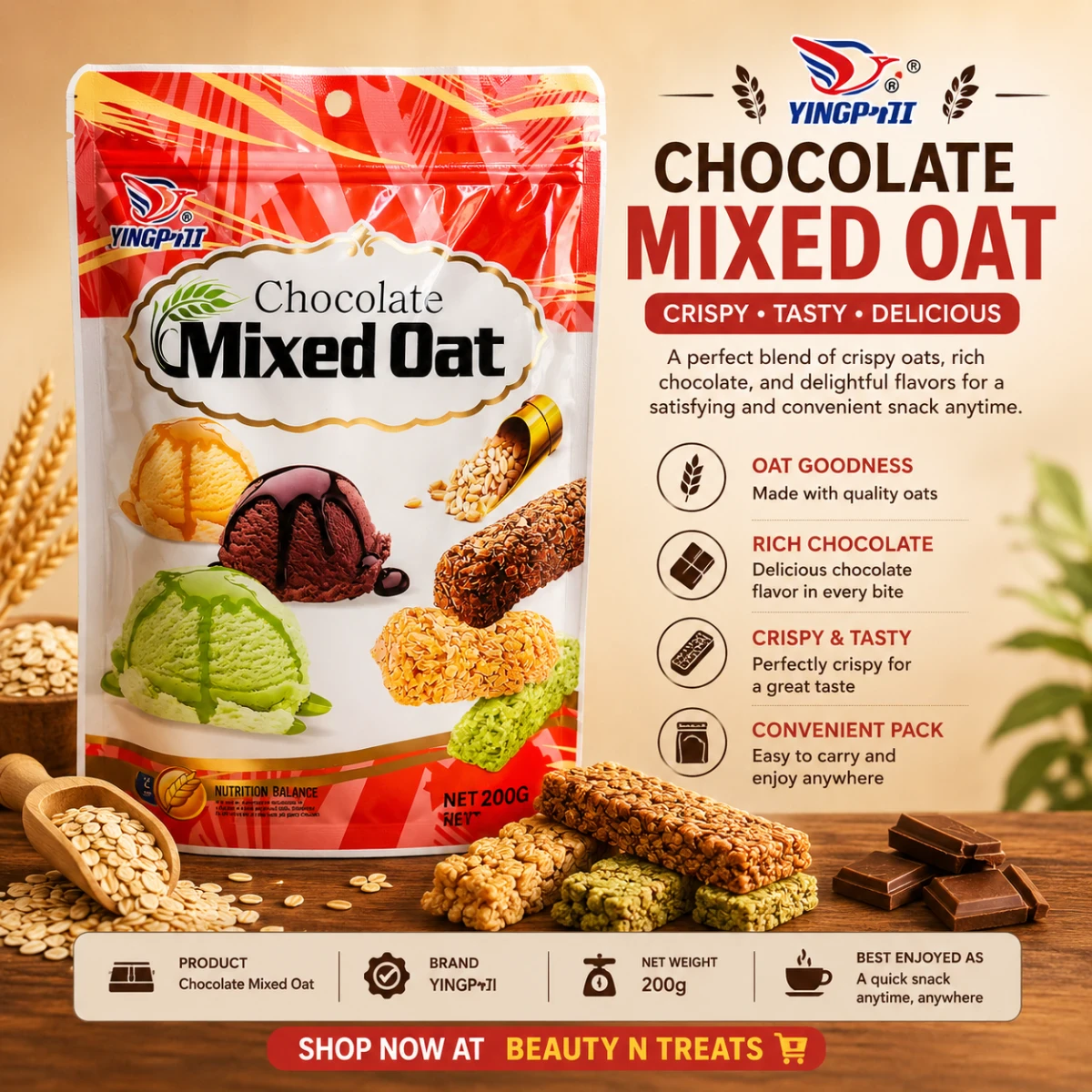 YINGPAI Chocolate Mixed Oat – 200g