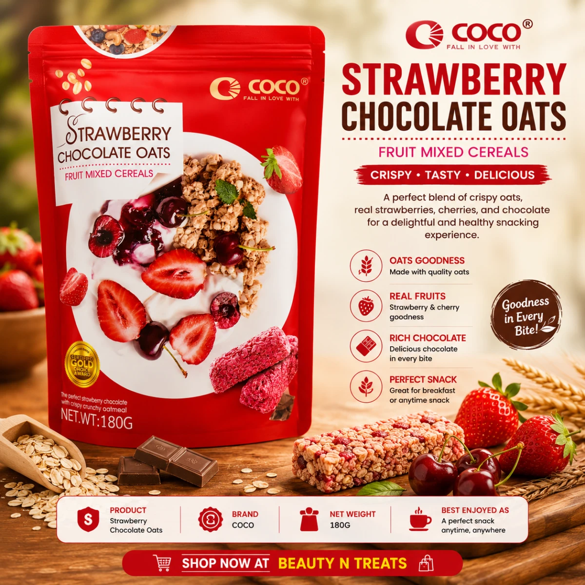 COCO Strawberry Chocolate Oats -180g