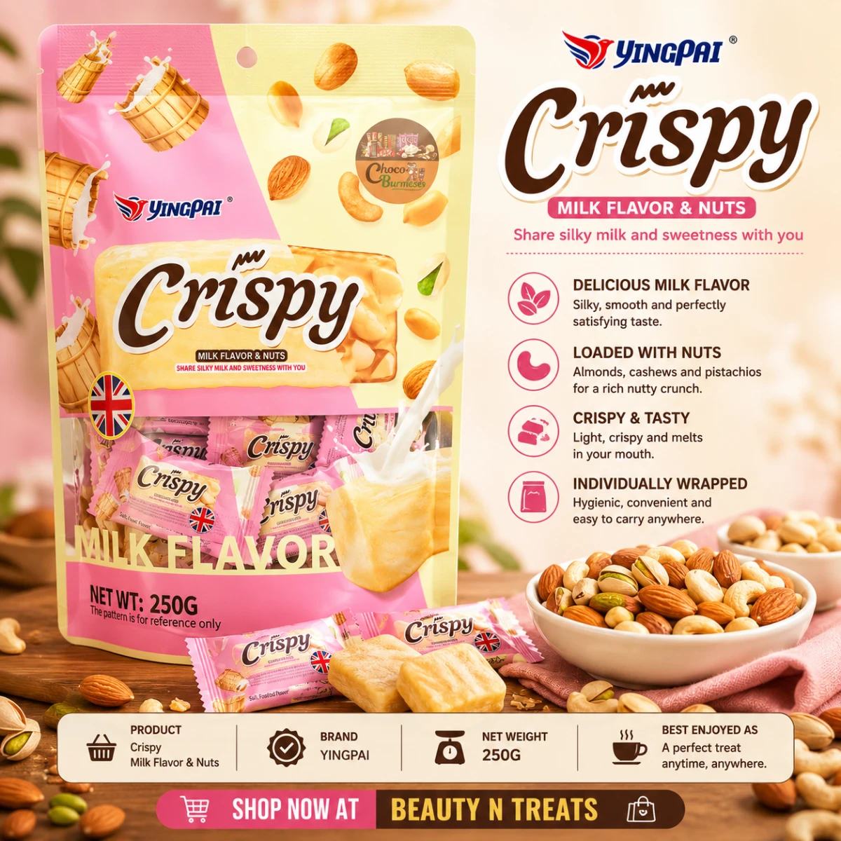 Yingpai Crispy Milk Flavor & Nuts – 250g