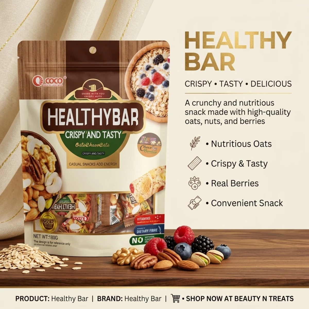 COCO HealthyBar Oatmeal Crisp with Nuts – 180g