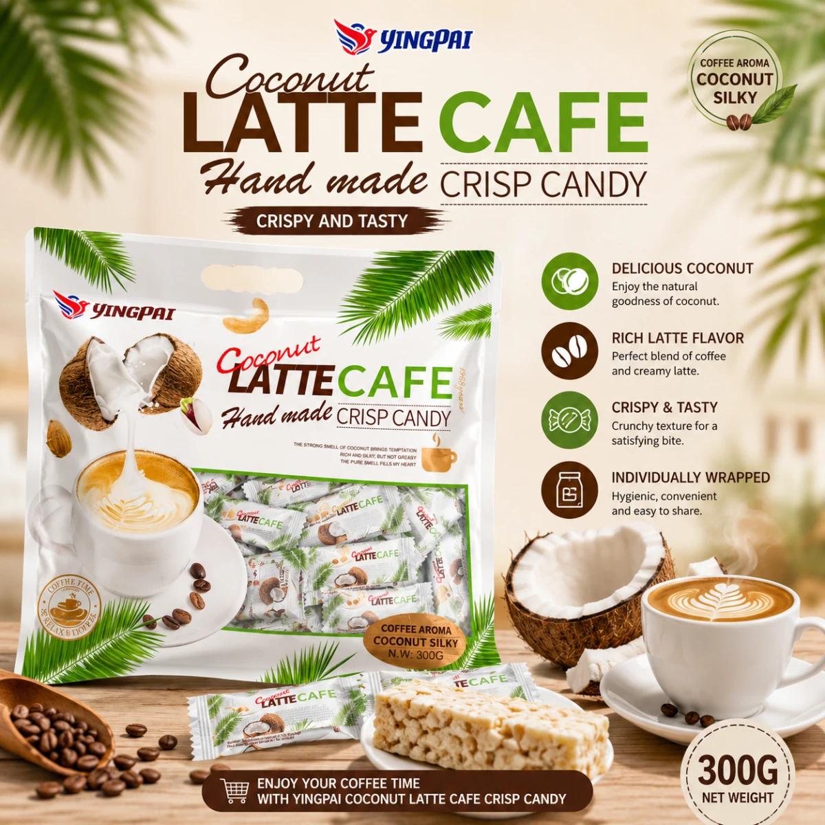 Yingpai Coconut Latte Cafe Crisp Candy – 300g