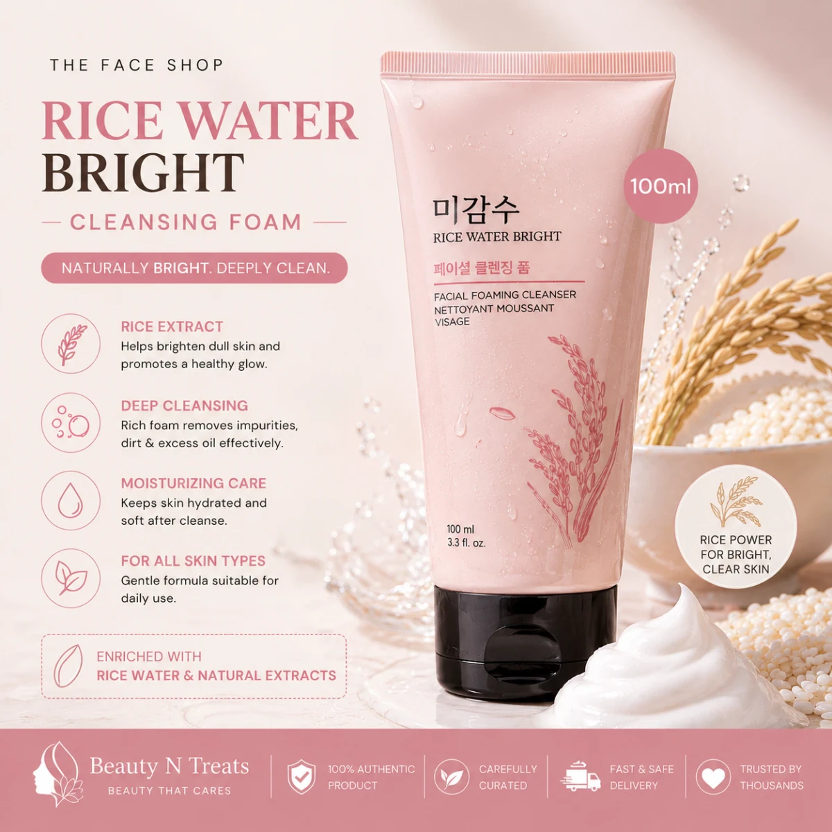 The Face Shop Rice Water Bright Cleansing Foam 100ml