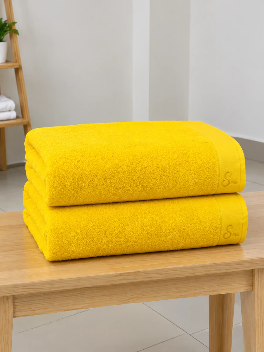 2 PCS combo 27 by 54 inch Soft & Absorbent yello color export quality pure Cotton Bath Towel