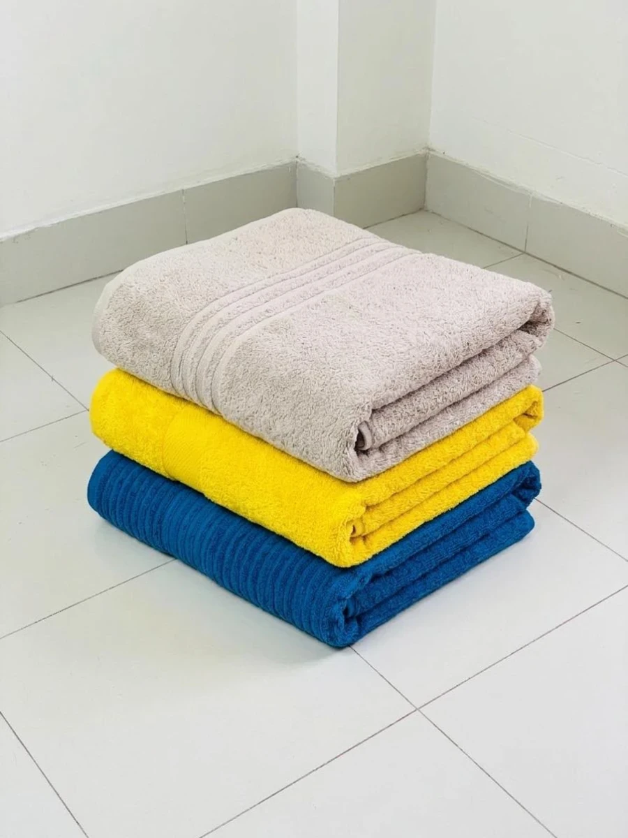 3 pcs combo 27 by 54 inch export ,ash,yellow,blue color export  quality pure Cotton Bath Towel