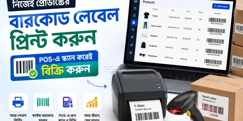নিজেই প্রোডাক্টের বারকোড লেবেল প্রিন্ট করুন — POS-এ স্ক্যান করেই বিক্রি করুন