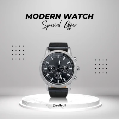 Premium mens watch with leather belt