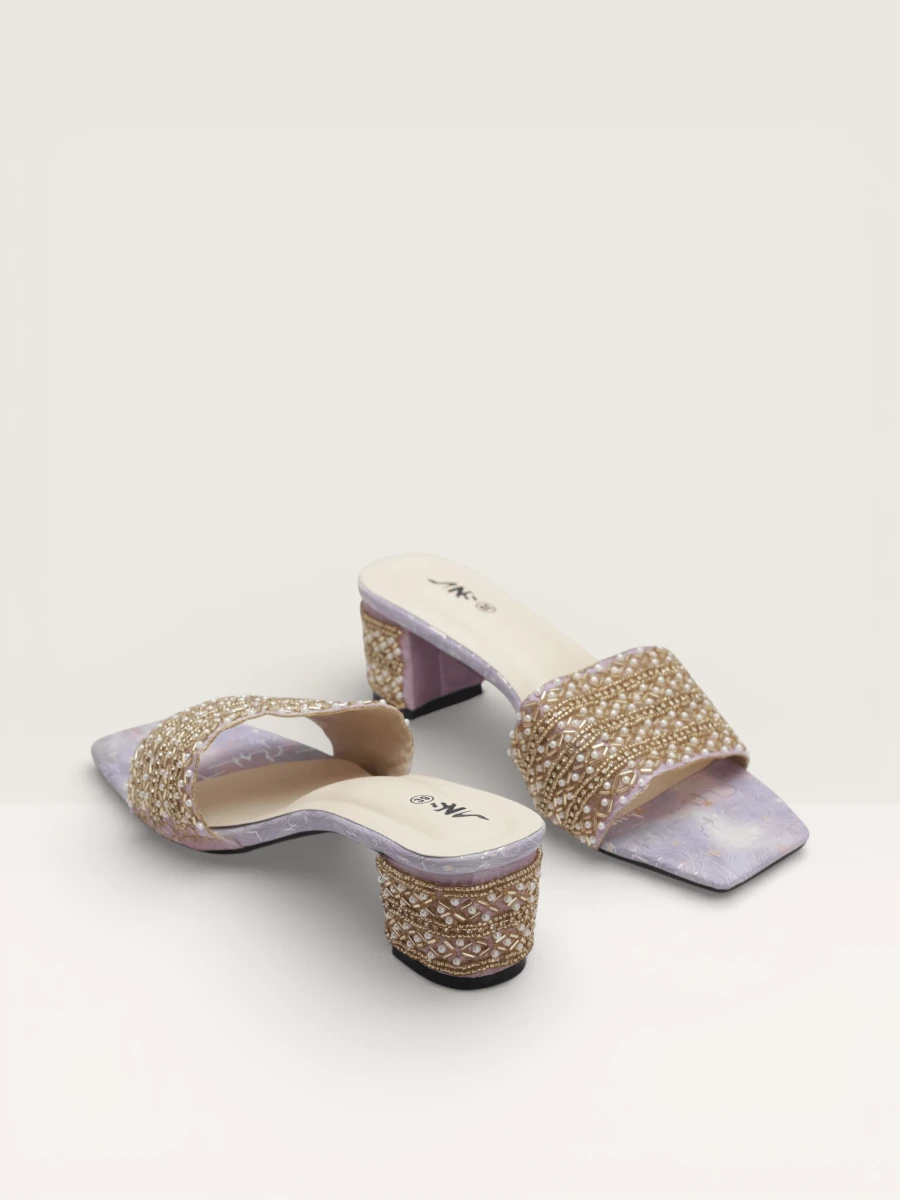 Beaded Block Heel Mules for Women | Fancy Ladies Mules BD