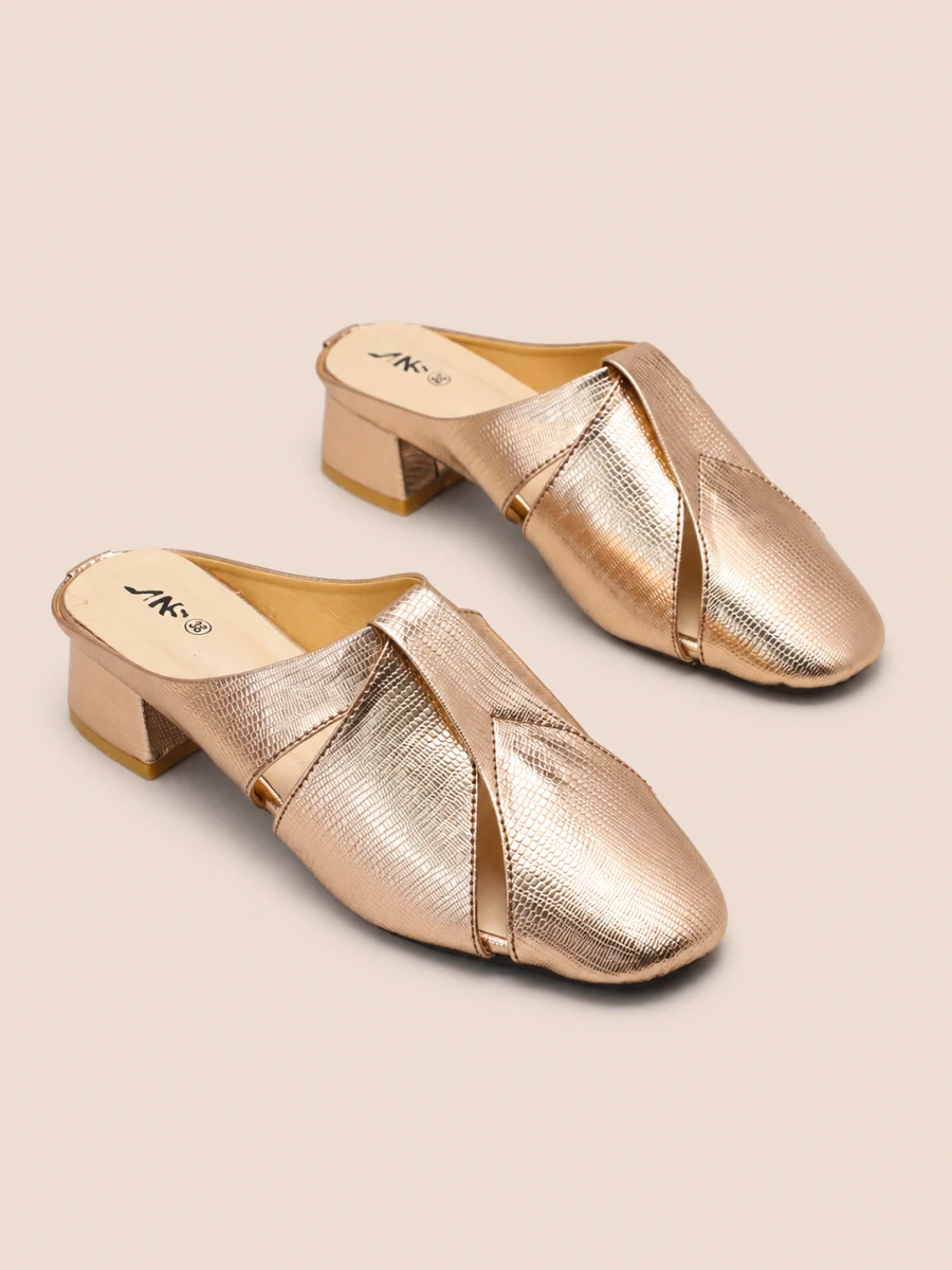 Luxe Metallic Low Block Heel Mule Shoes for Women  | Nawabi Shoes
