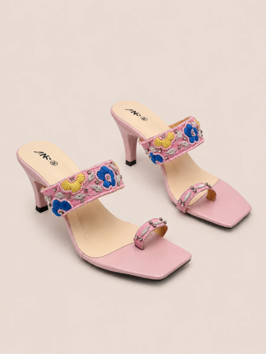 Nawabi Zaria Floral Embroidered High Heel Sandals | Nawabi Shoes