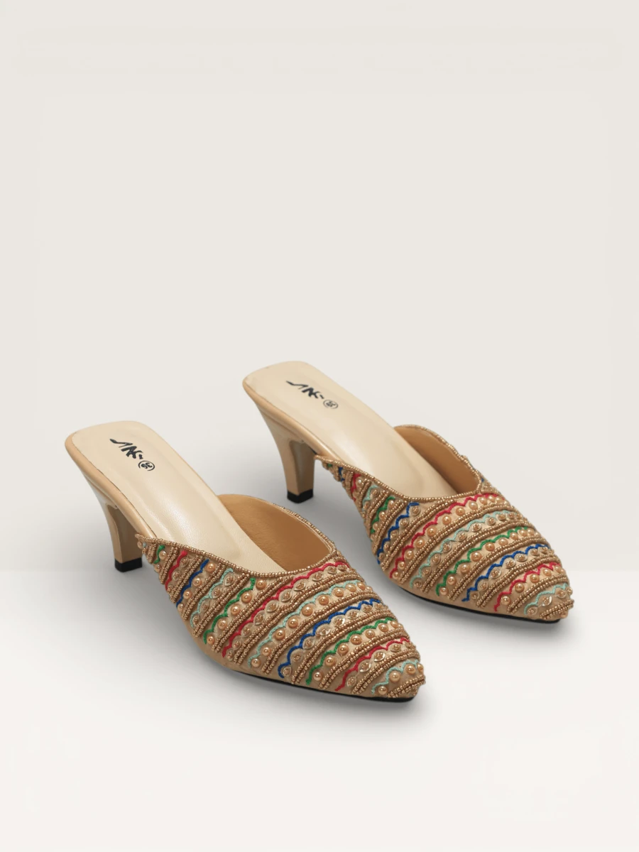 Pointed Toe Block Heels | Silver & Rose Gold Party Shoes BD
