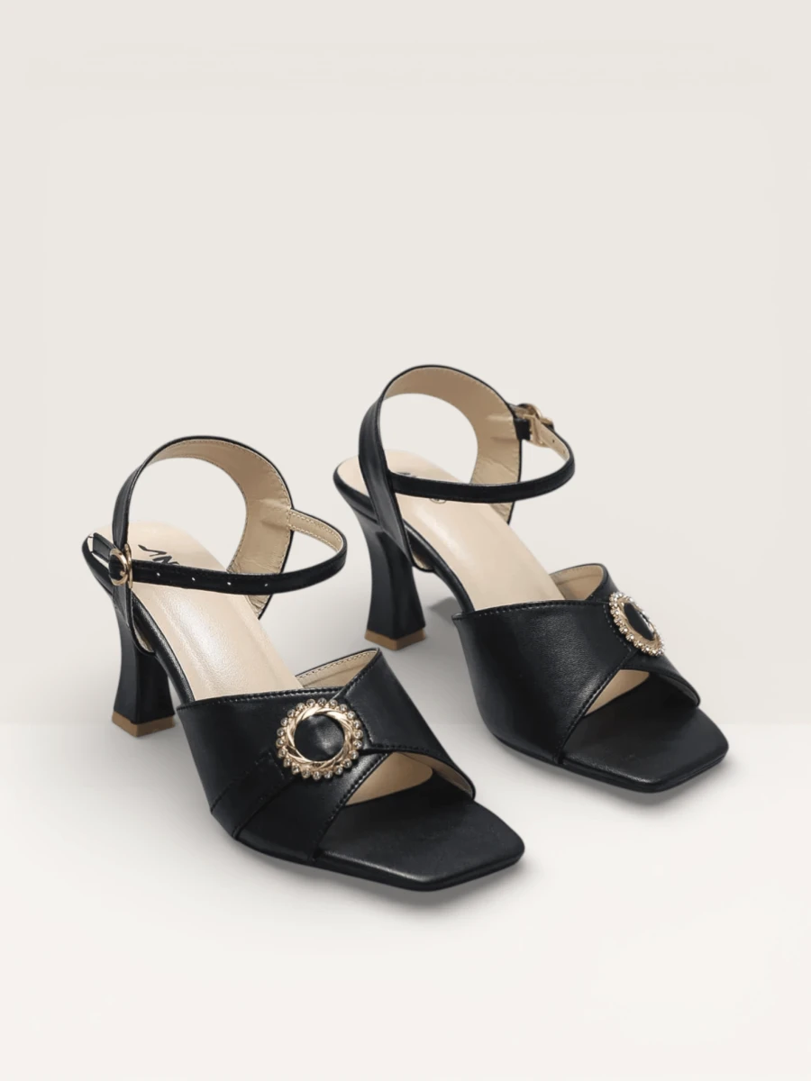 Purple Ankle Strap Heels - Women's Square Toe Block Heels