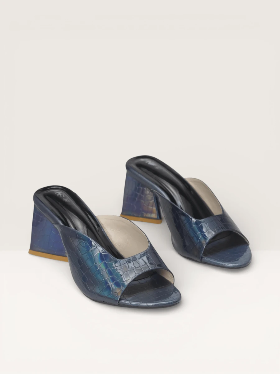 Women's Pink Mules with Croc-Embossed Texture and Block Heel |  Nawabi Shoes BD