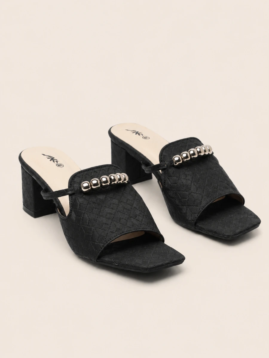 Women's Premium Block Heel Slide Sandals with Gold Chain | Elegant Ladies Heel Shoes Bangladesh