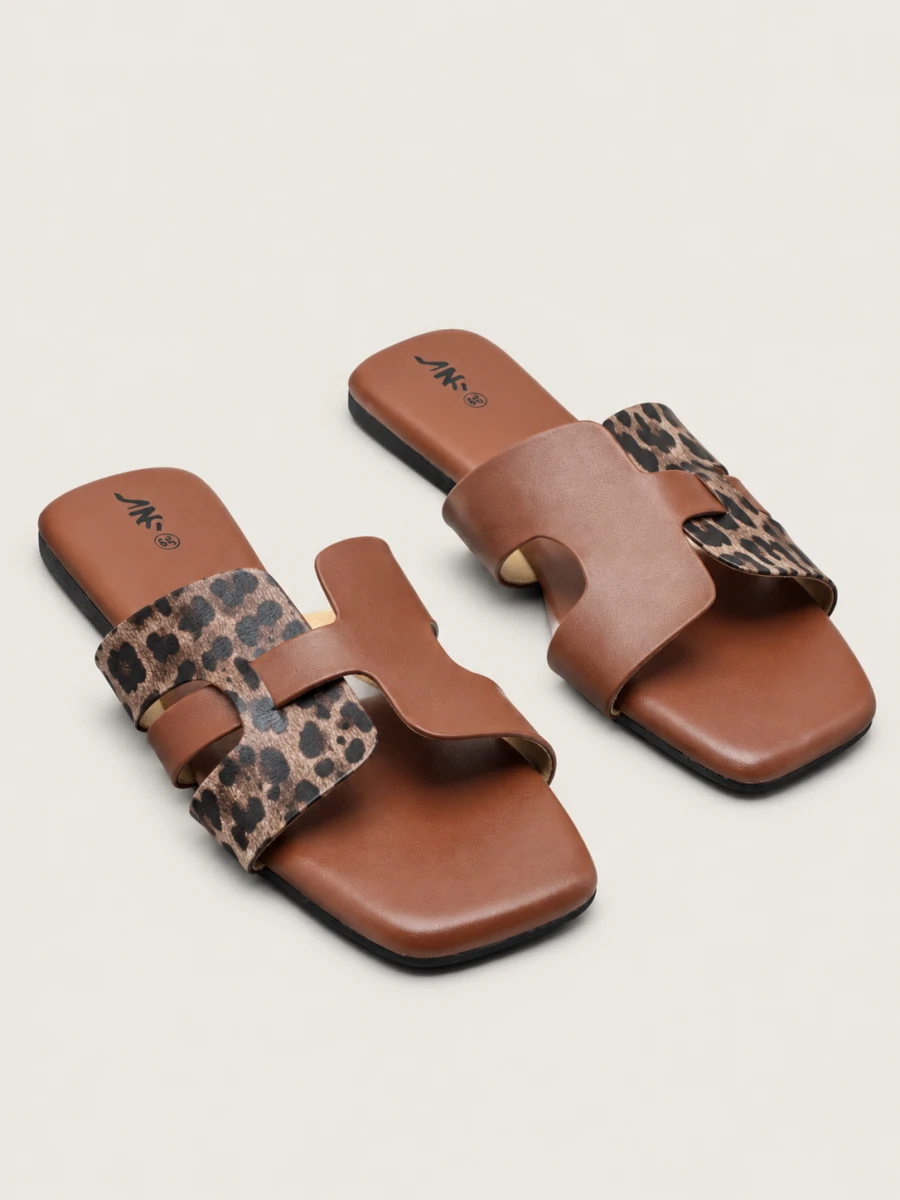 Women’s Leopard Print H-Strap Flat Slide Sandals | Nawabi Shoes bd