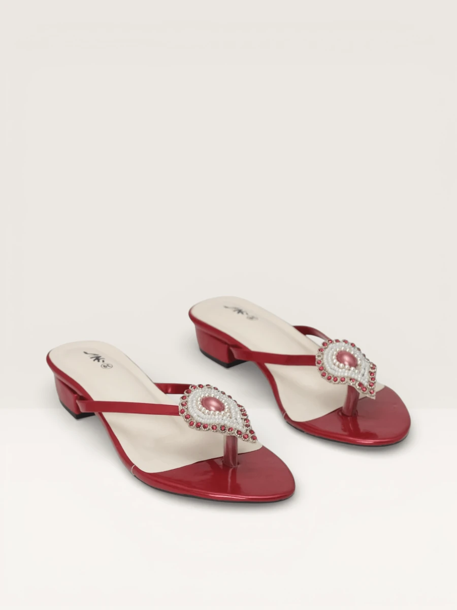 Yellow Sandals with Beaded Teardrop Detail and Block Heel | Nawabi Shoes BD