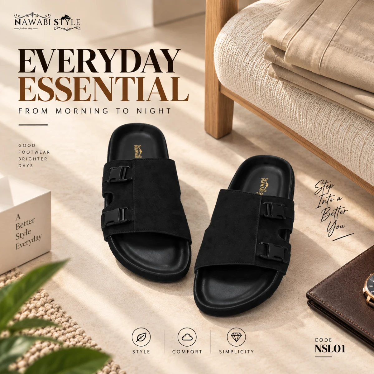 Comfort Arizona | Premium Mens Sandals - NSL01-BK