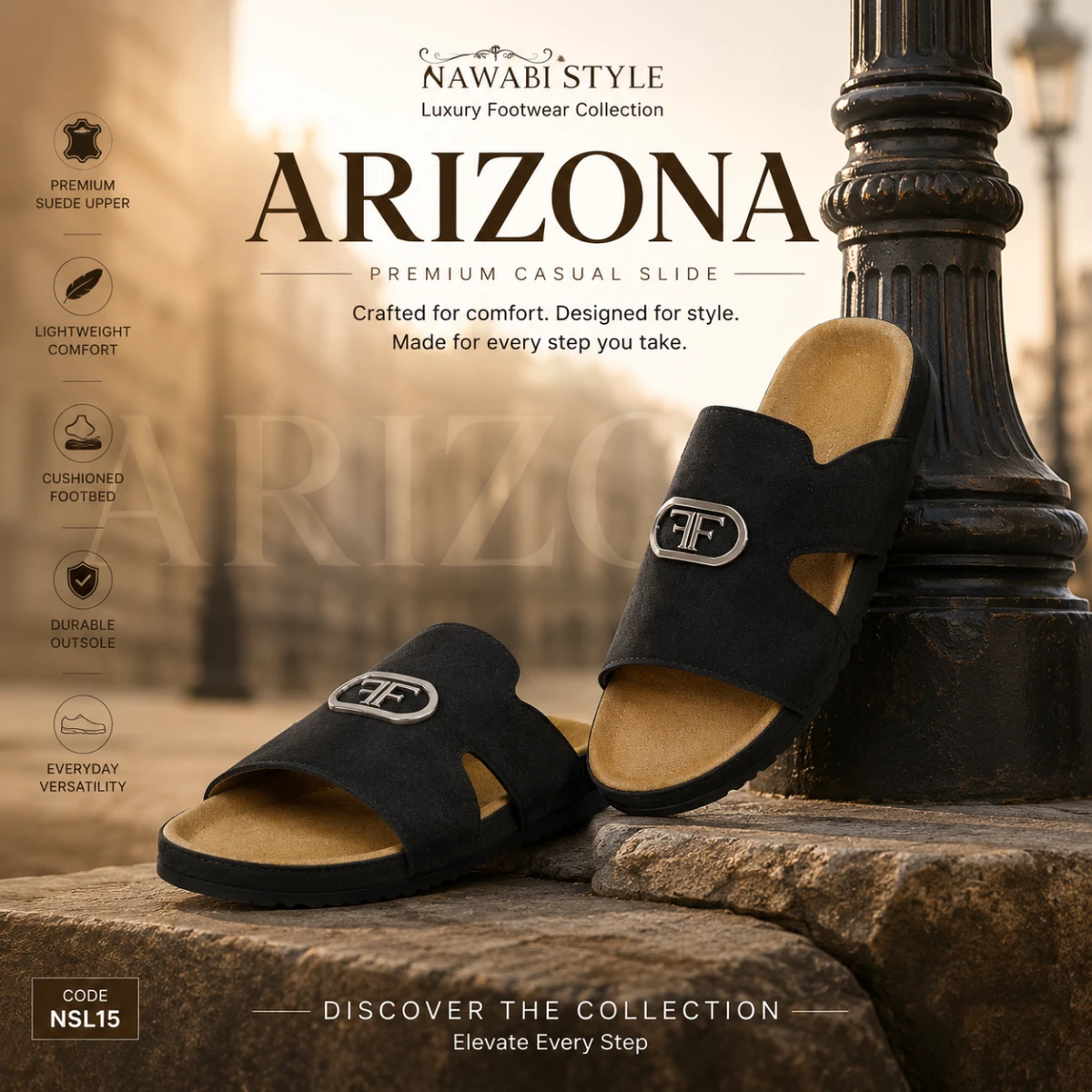 Premium Men's Slide - NSL15-Black