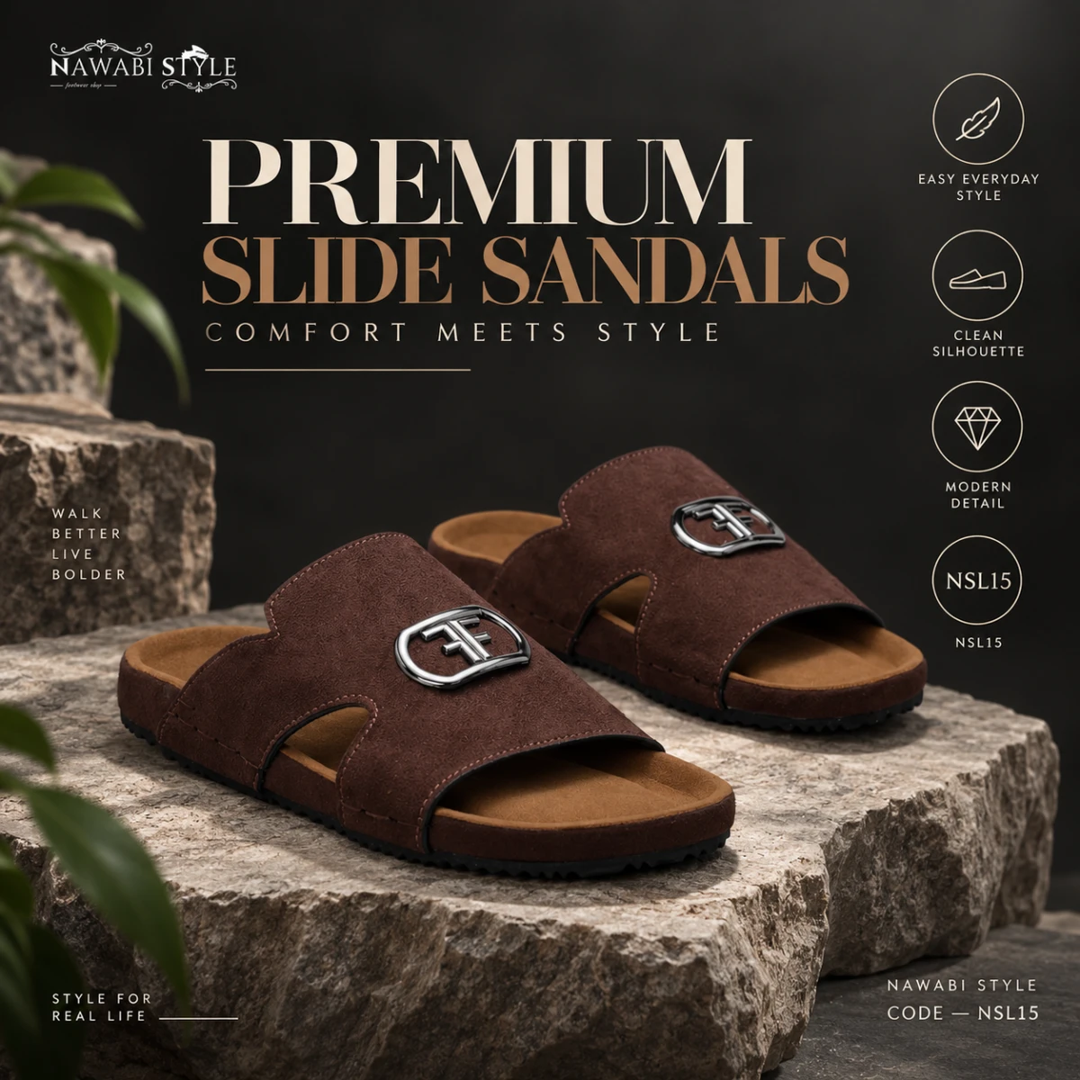 Premium Men's Slide - NSL15-Brown