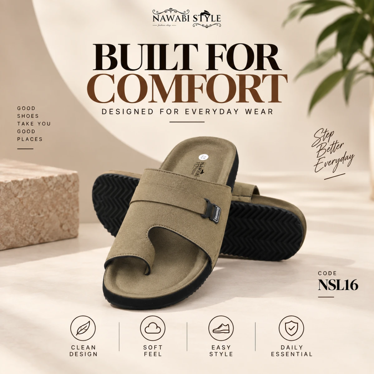 Premium Men's Slide - NSL16-Cream