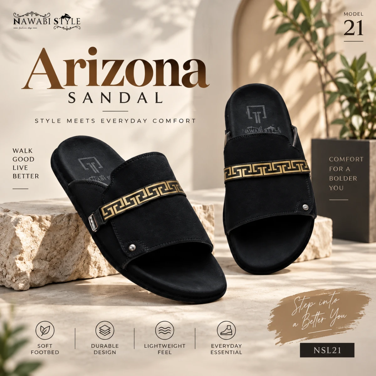 Premium Men's Slide - NSL21-Black