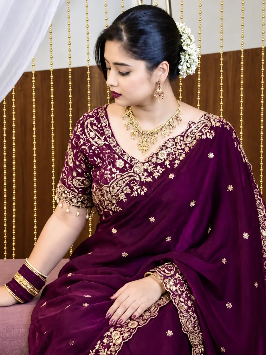 জিমিচু শাড়ির সাথে চমৎকার পাকিস্তানি কারুকাজ! ✨