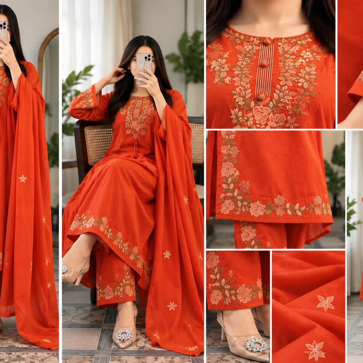 🌸 Premium Embroidered 3-Piece ( Cotton & Enbroidery )