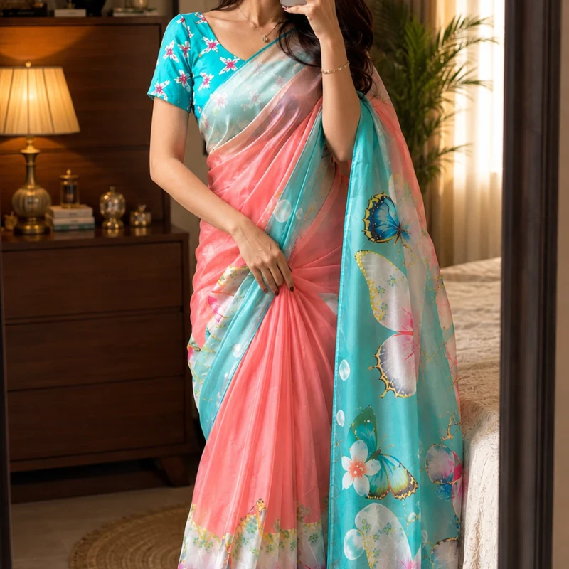 Most Viral Butterfly Silk Saree With Blouse Piece
