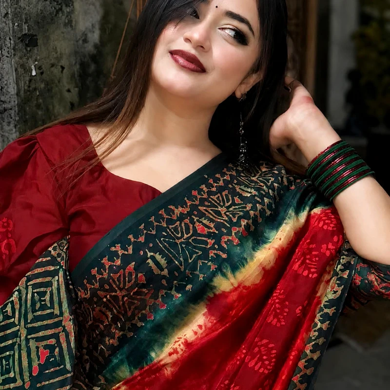 Premium Batik Silk Saree with Blouse Piece