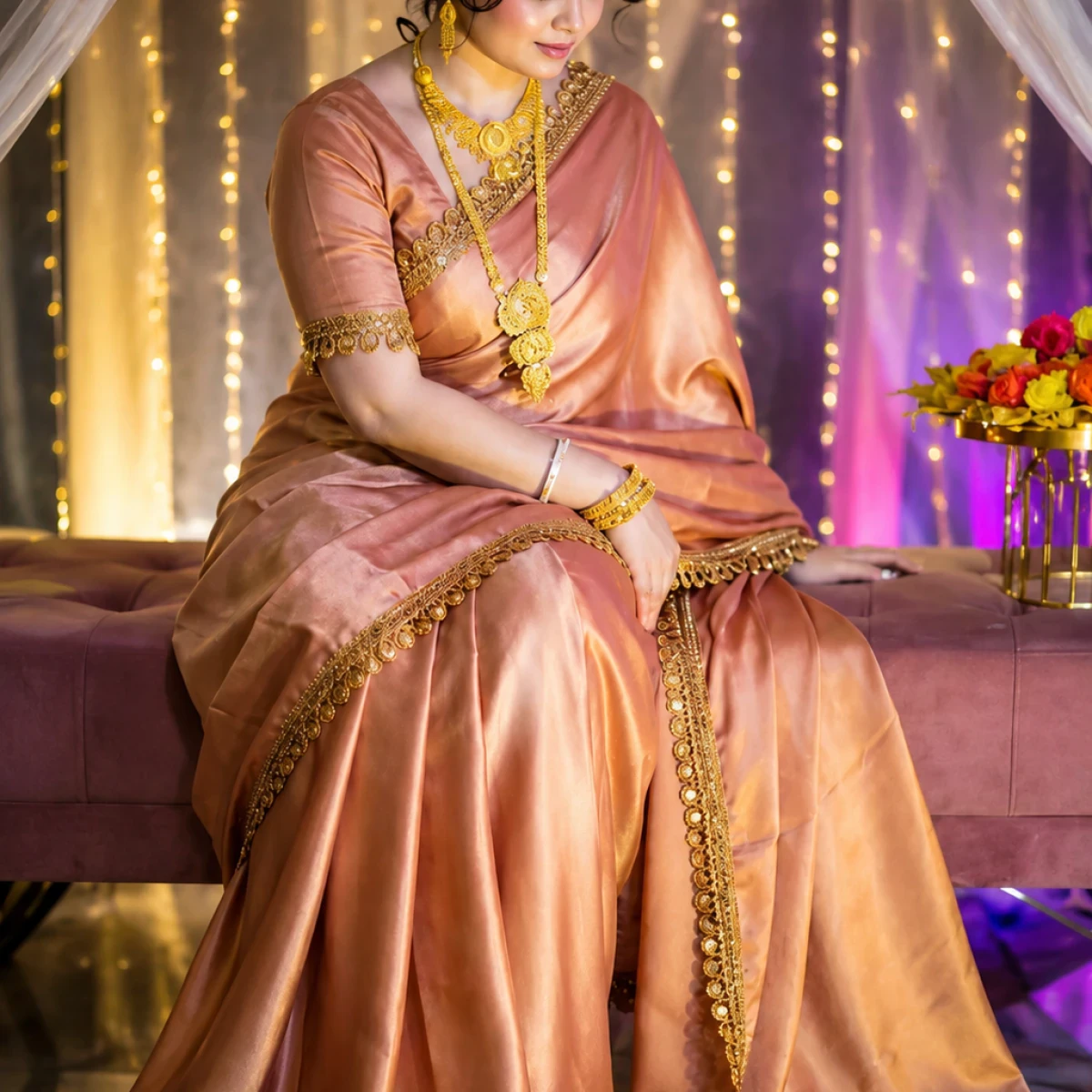 Premium Indian Inspired Tuba Lama Silk Saree with Blouse Piece | Fully Jori & Tissue Thread Work