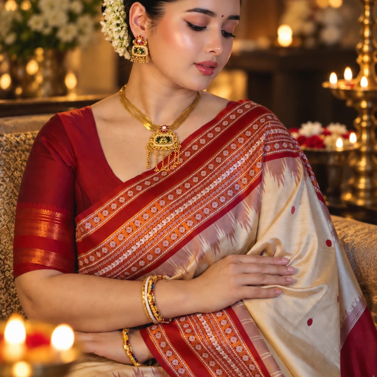 Premium Puja Special Semi Moslin Silk Saree with Blouse Piece (Copy)