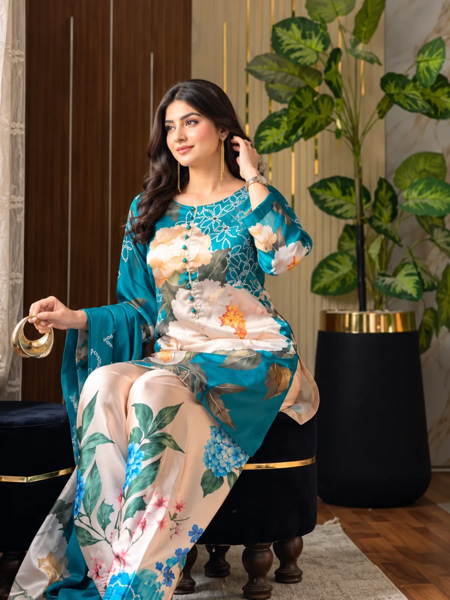 Elegant Design Soft Silk Printed 3 Piece