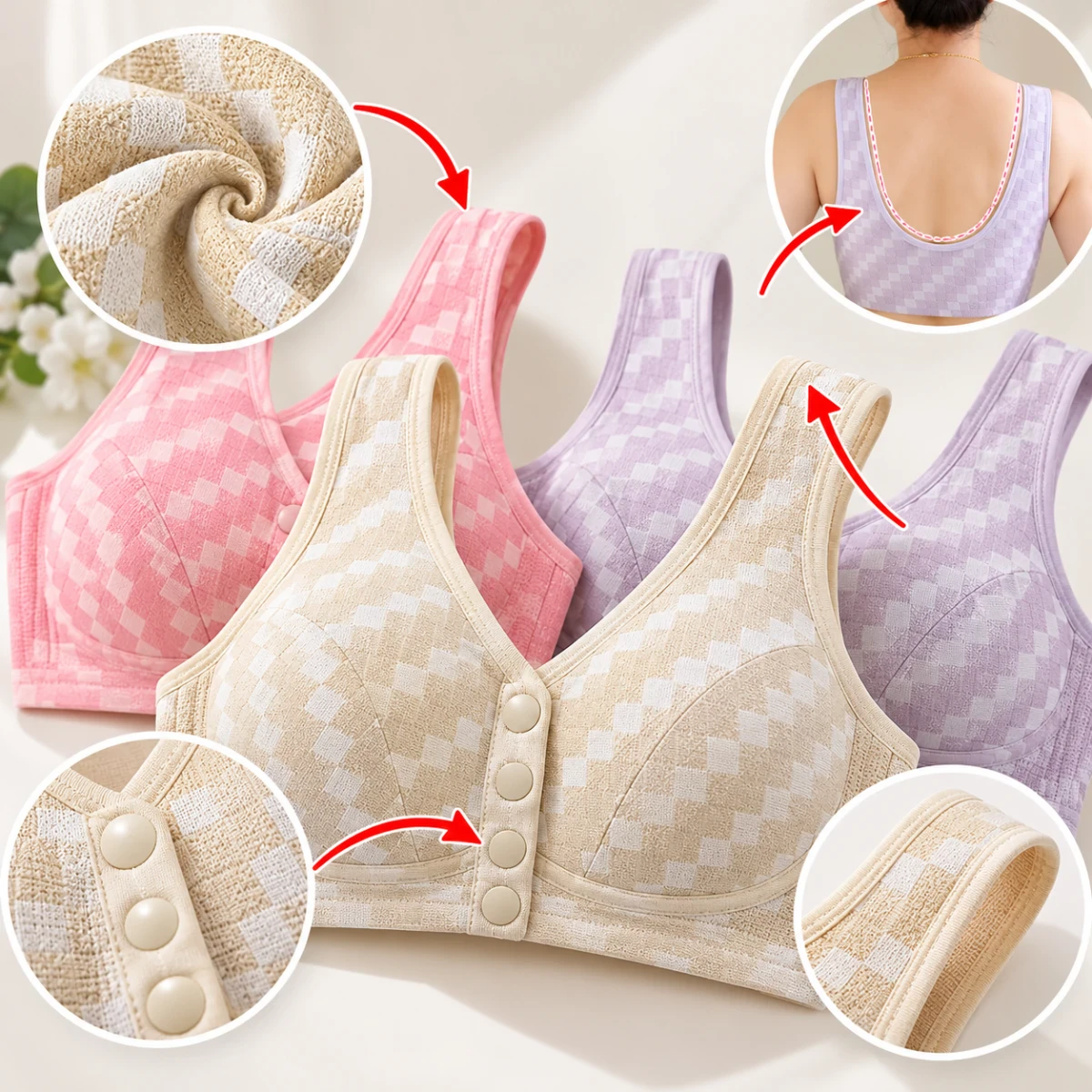 Slim Fit Checkered Front-Button Bra
